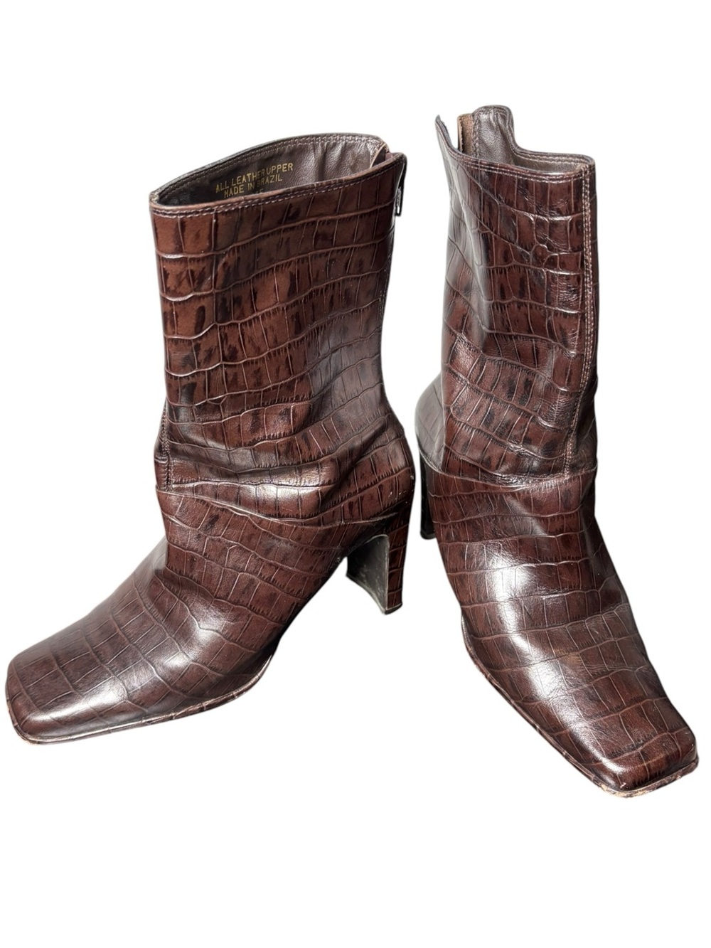 Amanda Smith Fate Y2K Brown Croc Embossed Leather Heeled Boots Size 7